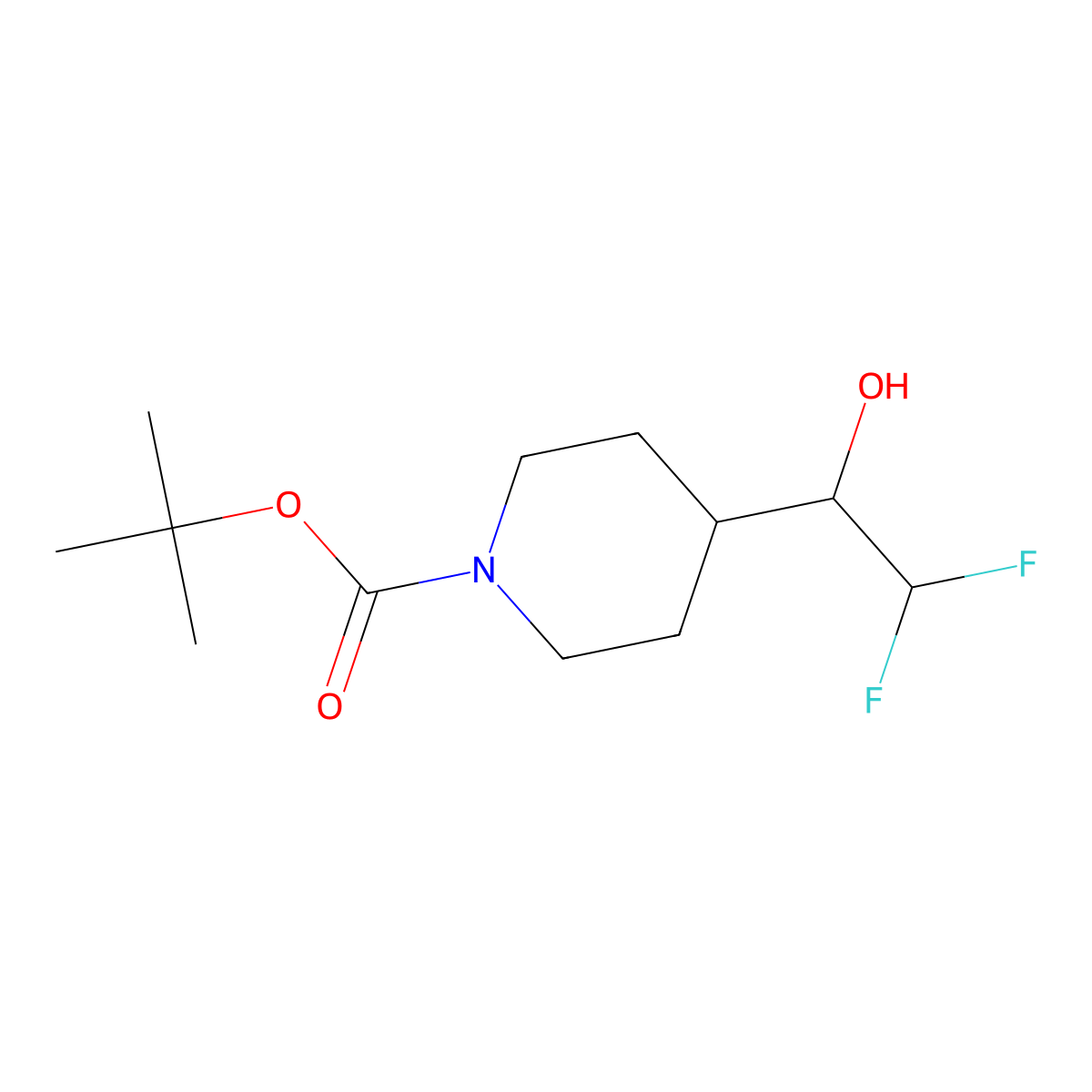 Tert-butyl 4-(2,2-difluoro-1-hydroxyethyl)piperidine-1-carboxylate molecular structure, CAS 2102177-51-3