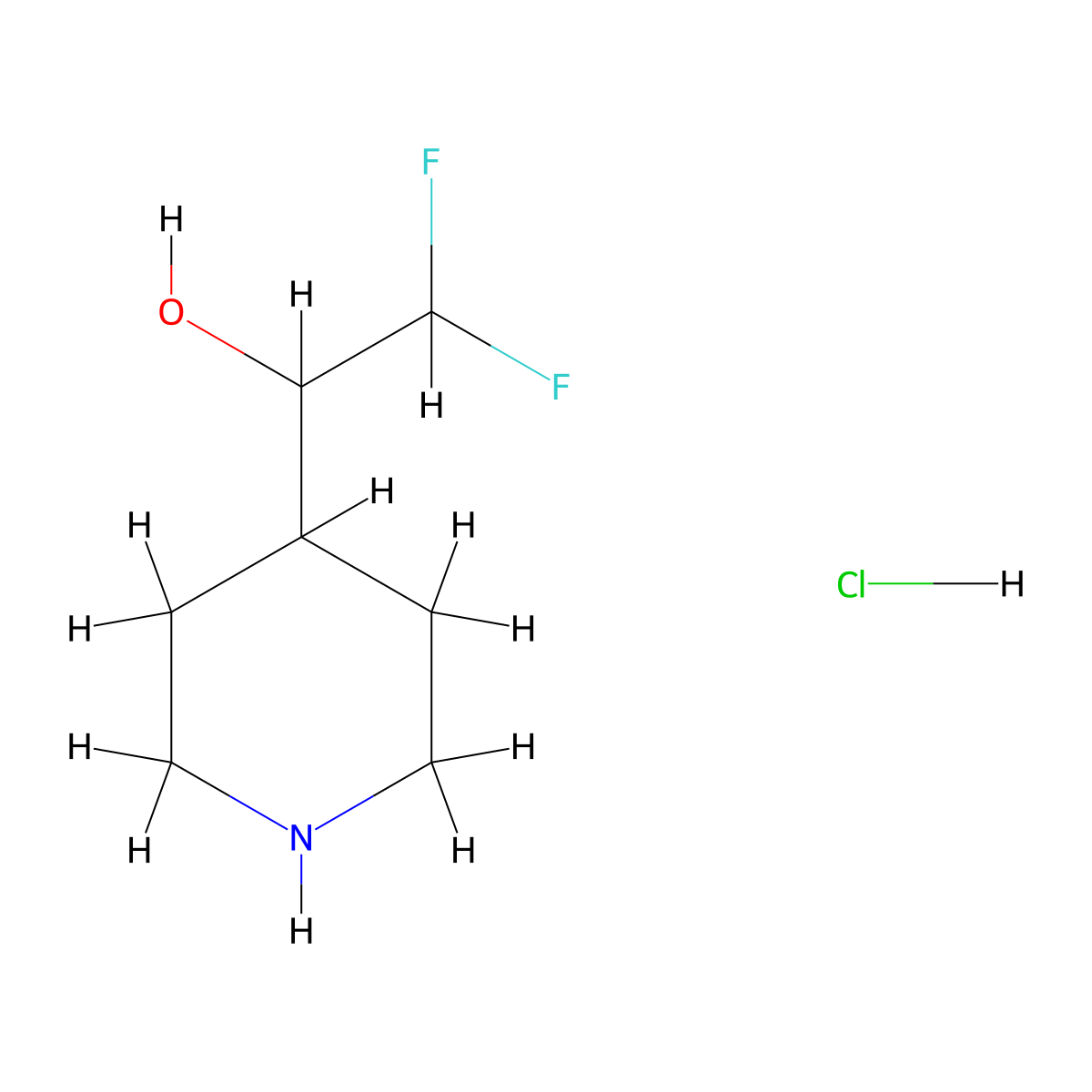 2,2-Difluoro-1-(piperidin-4-yl)ethan-1-ol hydrochloride molecular structure, CAS 2102177-52-4