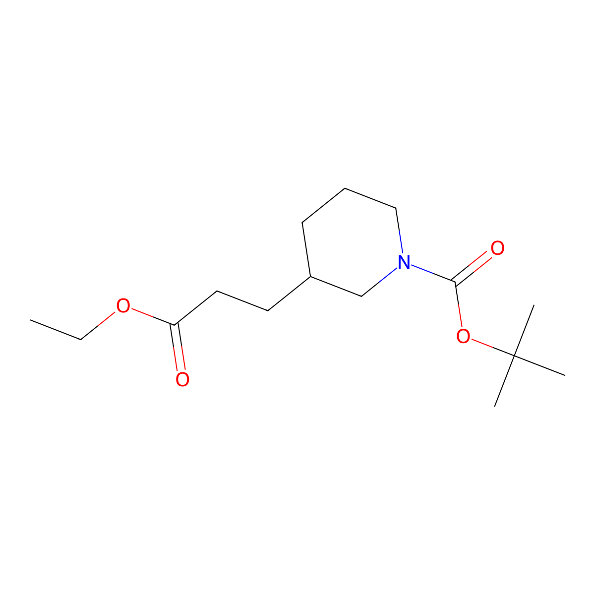 tert-Butyl 3-(3-ethoxy-3-oxopropyl)piperidine-1-carboxylate molecular structure, CAS 210223-01-1