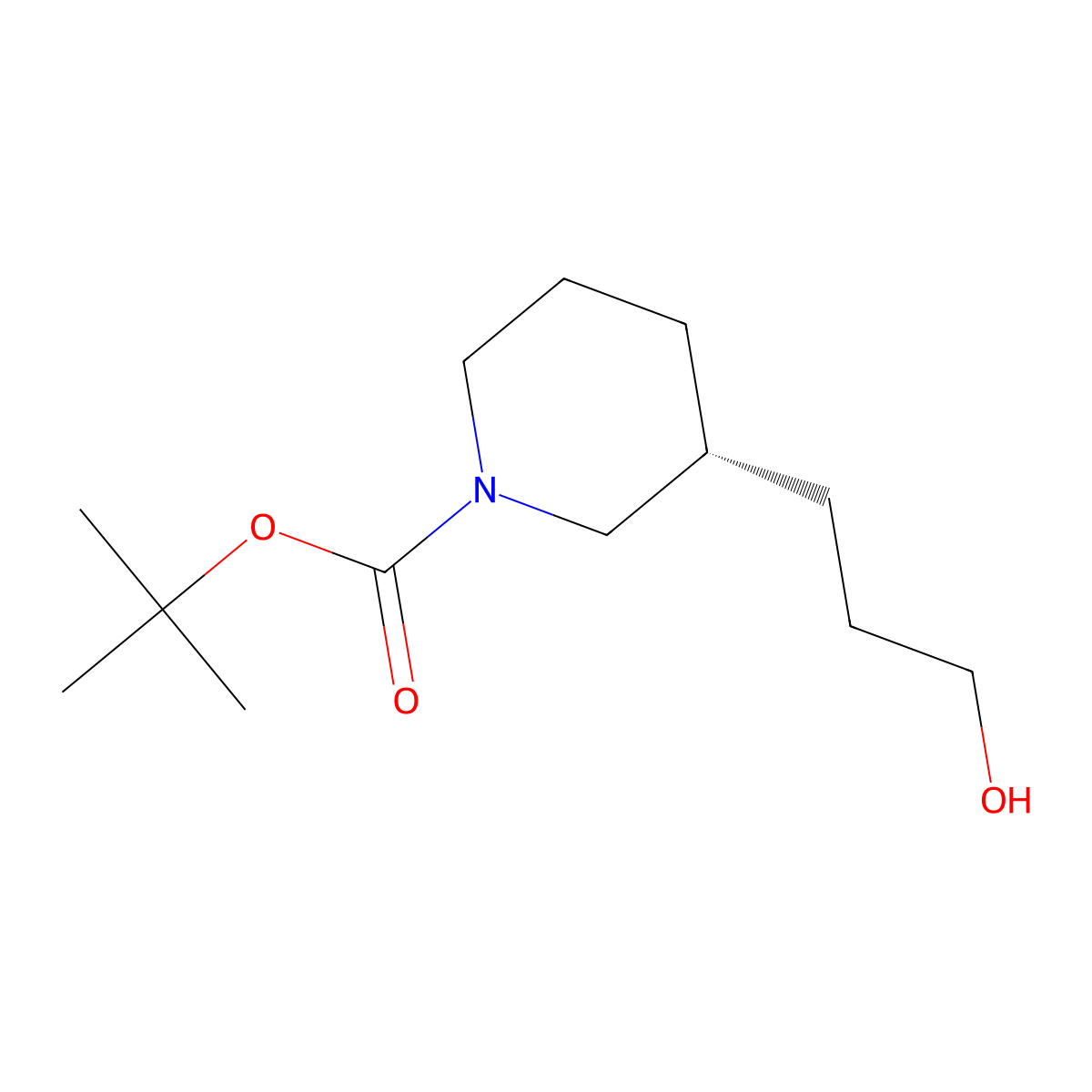 Tert-butyl (3R)-3-(3-hydroxypropyl)piperidine-1-carboxylate molecular structure, CAS 210223-03-3