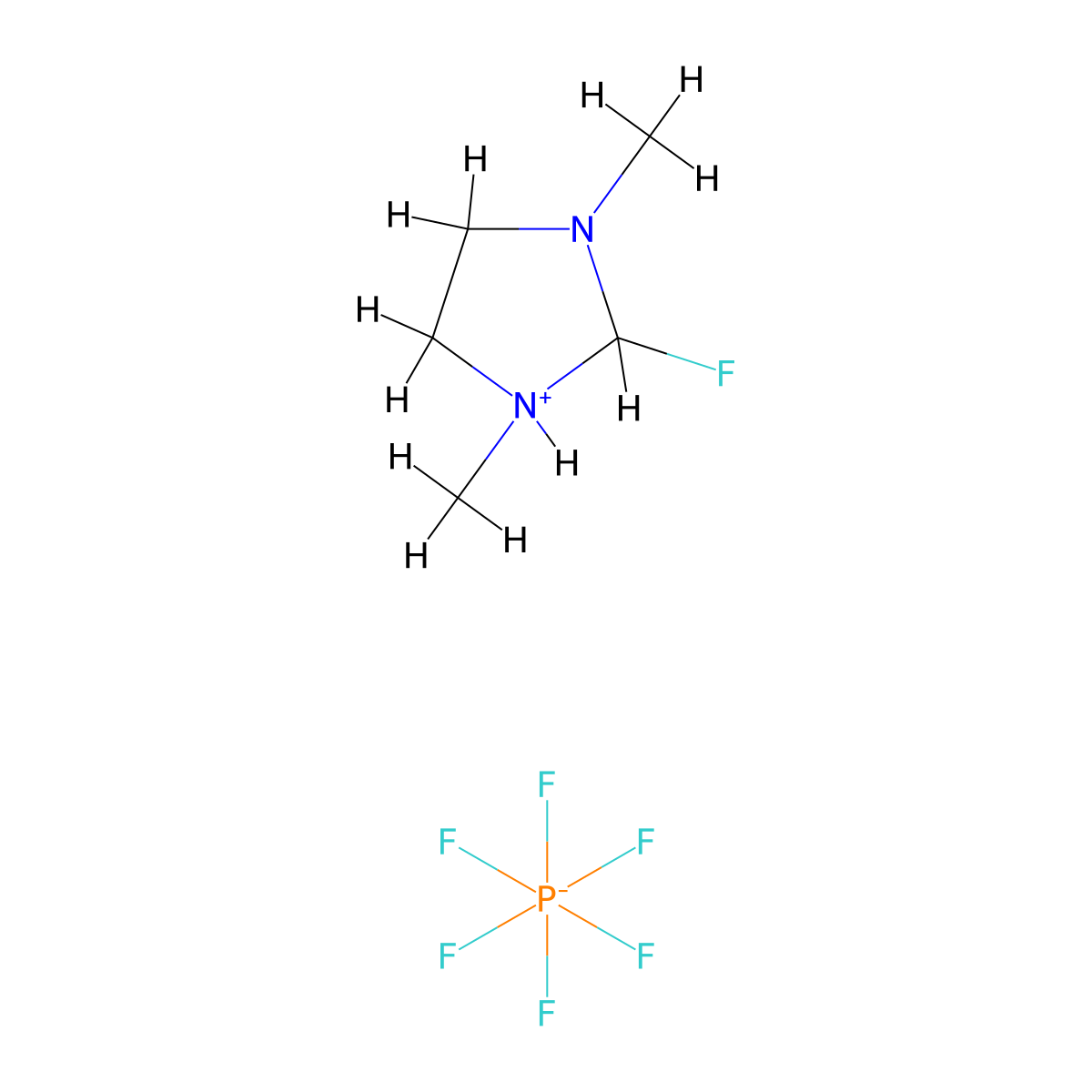 1H-Imidazolium, 2-fluoro-4,5-dihydro-1,3-dimethyl-, hexafluorophosphate(1-) (1:1) molecular structure, CAS 2102304-50-5