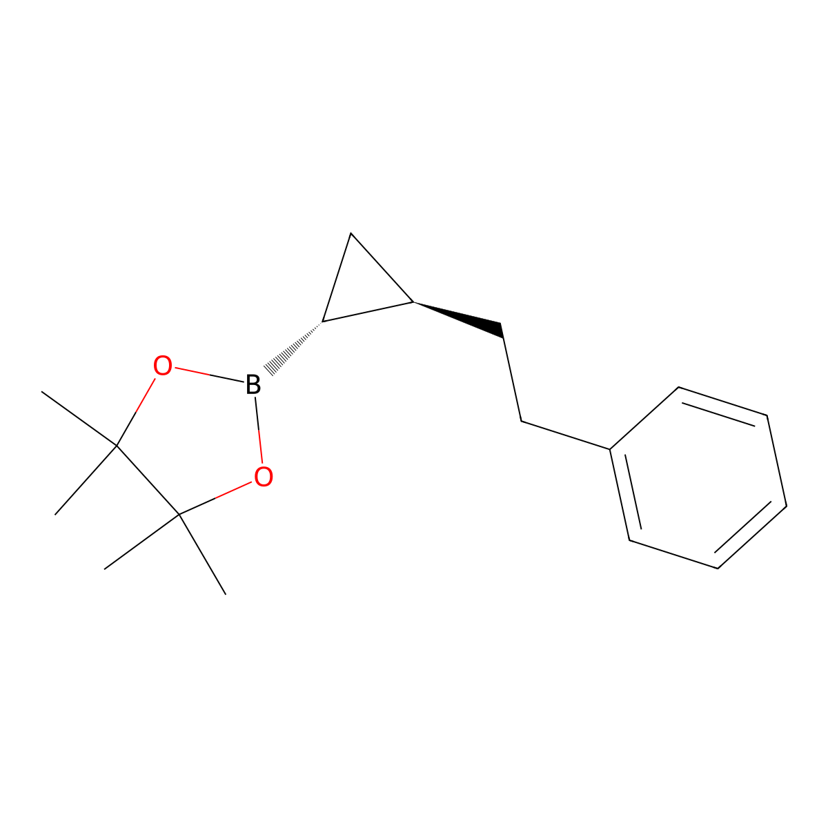 rac-4,4,5,5-tetramethyl-2-[(1R,2R)-2-(2-phenylethyl)cyclopropyl]-1,3,2-dioxaborolane molecular structure, CAS 2102308-76-7