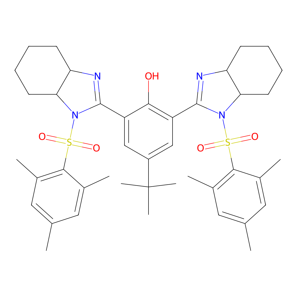(-)-4-tert-Butyl-2,6-bis[(4S,5S)-4,5-tetramethylene-1-(2,4,6-trimethylbenzenesulfonyl)imidazolin-2-yl]phenol (contains 5% Dichloromethane at maximum) molecular structure, CAS 2102316-91-4