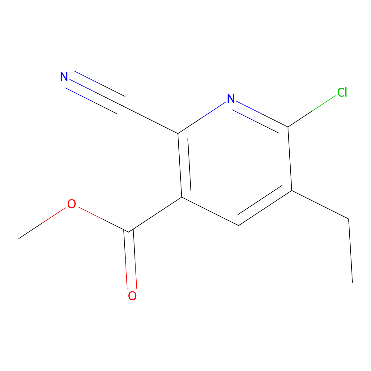 Methyl 6-chloro-2-cyano-5-ethylnicotinate molecular structure, CAS 2102324-65-0