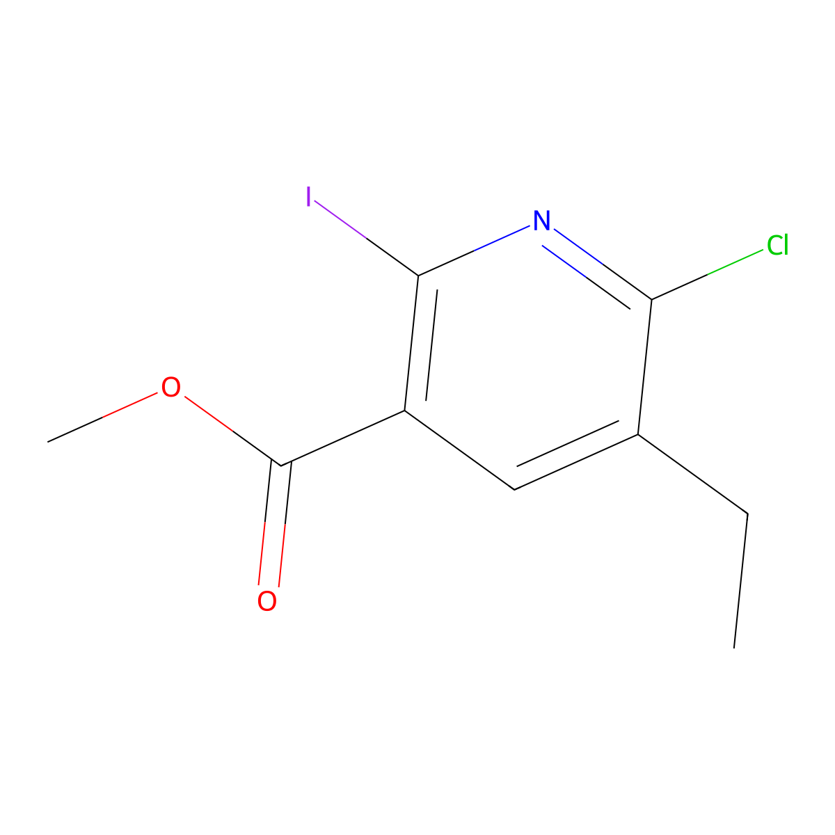Methyl 6-chloro-5-ethyl-2-iodonicotinate molecular structure, CAS 2102324-70-7