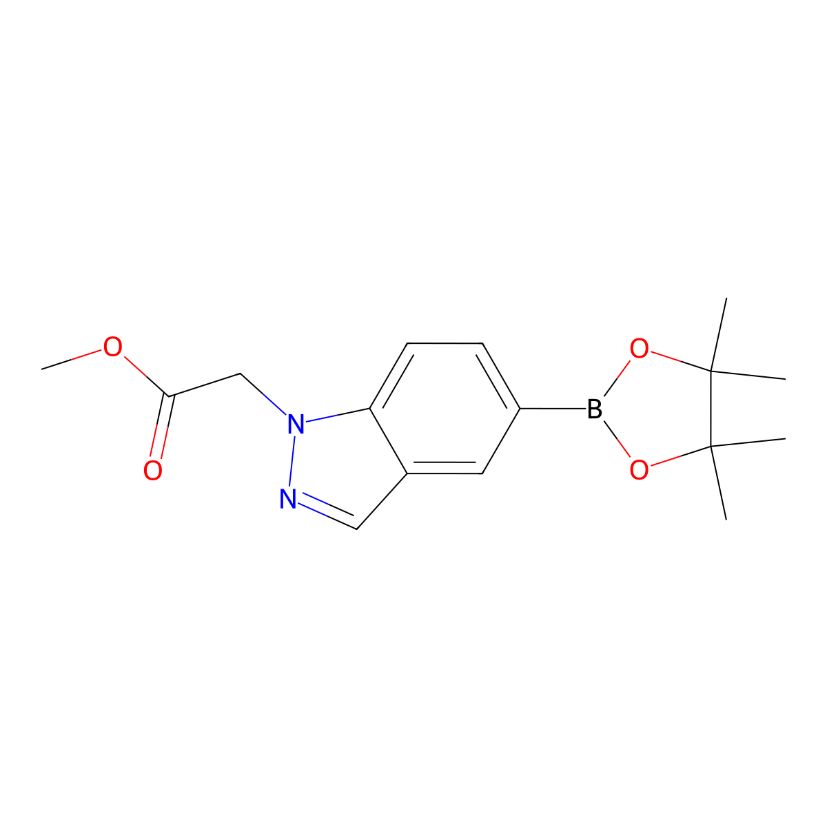 methyl 2-[5-(4,4,5,5-tetramethyl-1,3,2-dioxaborolan-2-yl)-1H-indazol-1-yl]acetate molecular structure, CAS 2102325-91-5