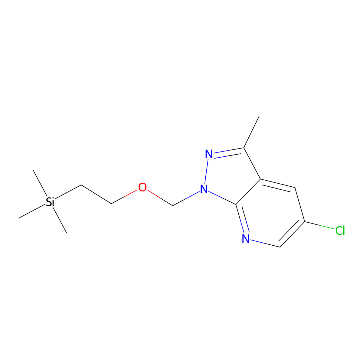 5-Chloro-3-methyl-1-((2-(trimethylsilyl)ethoxy)methyl)-1H-pyrazolo[3,4-b]pyridine molecular structure, CAS 2102326-08-7