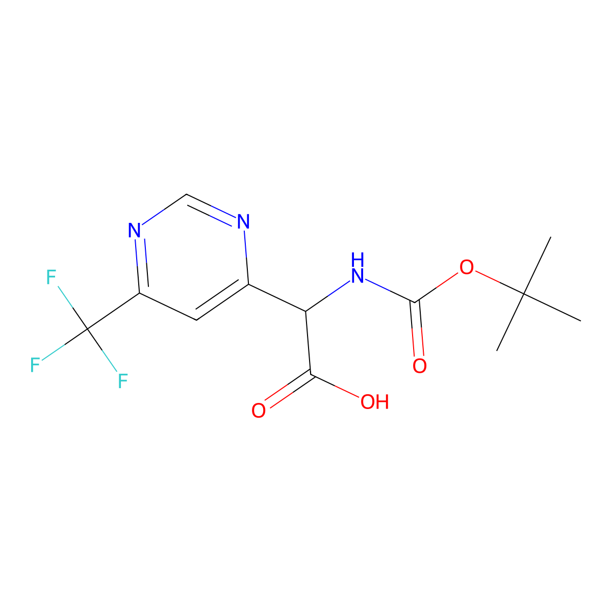 2-((Tert-butoxycarbonyl)amino)-2-(6-(trifluoromethyl)pyrimidin-4-YL)acetic acid molecular structure, CAS 2102408-43-3