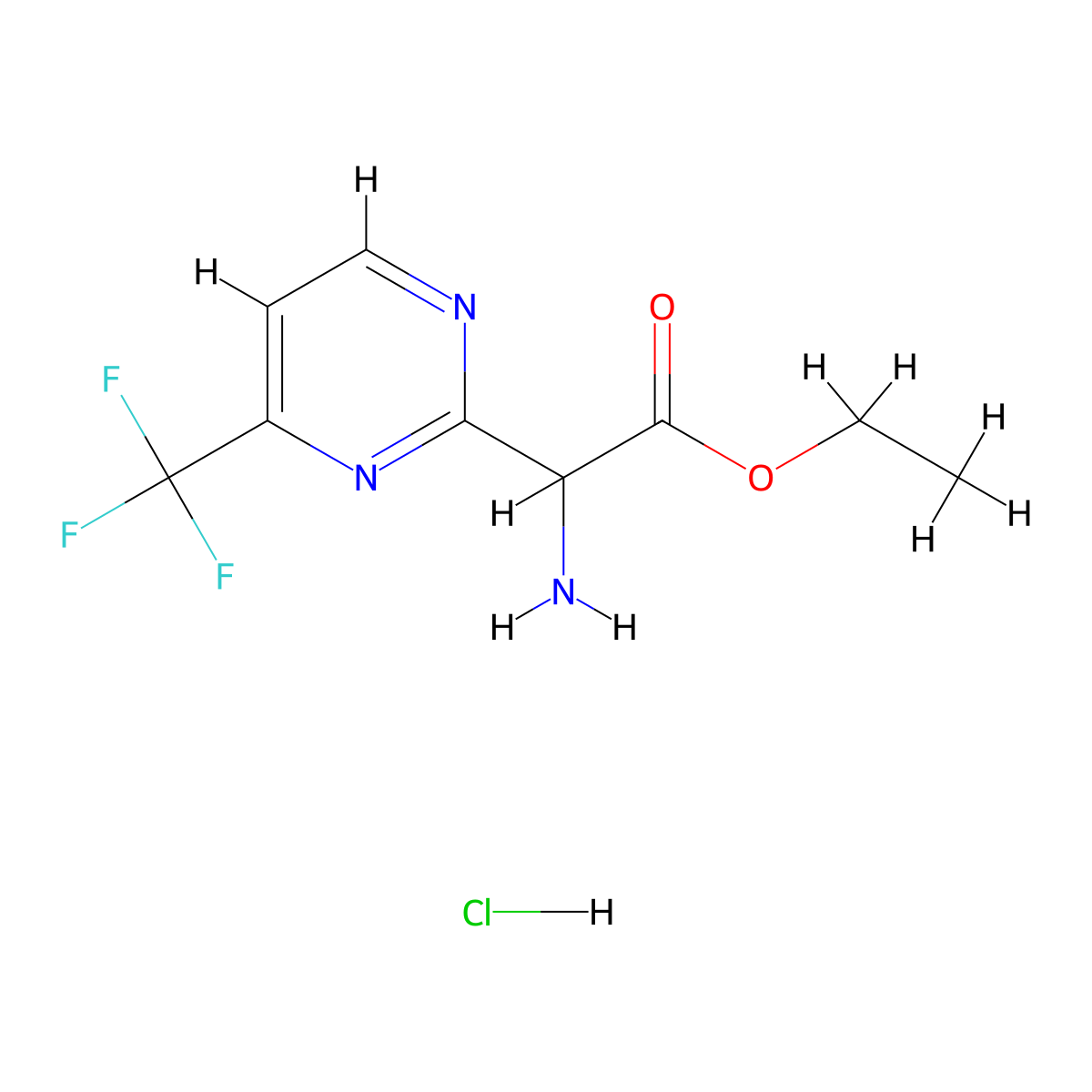 Ethyl 2-amino-2-(4-(trifluoromethyl)pyrimidin-2-yl)acetate hydrochloride molecular structure, CAS 2102408-44-4