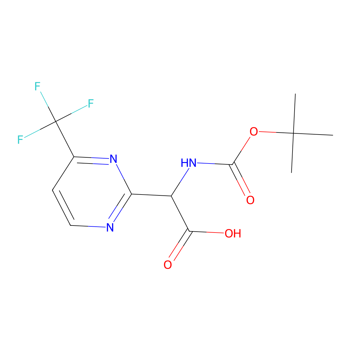2-((Tert-butoxycarbonyl)amino)-2-(4-(trifluoromethyl)pyrimidin-2-YL)acetic acid molecular structure, CAS 2102408-55-7