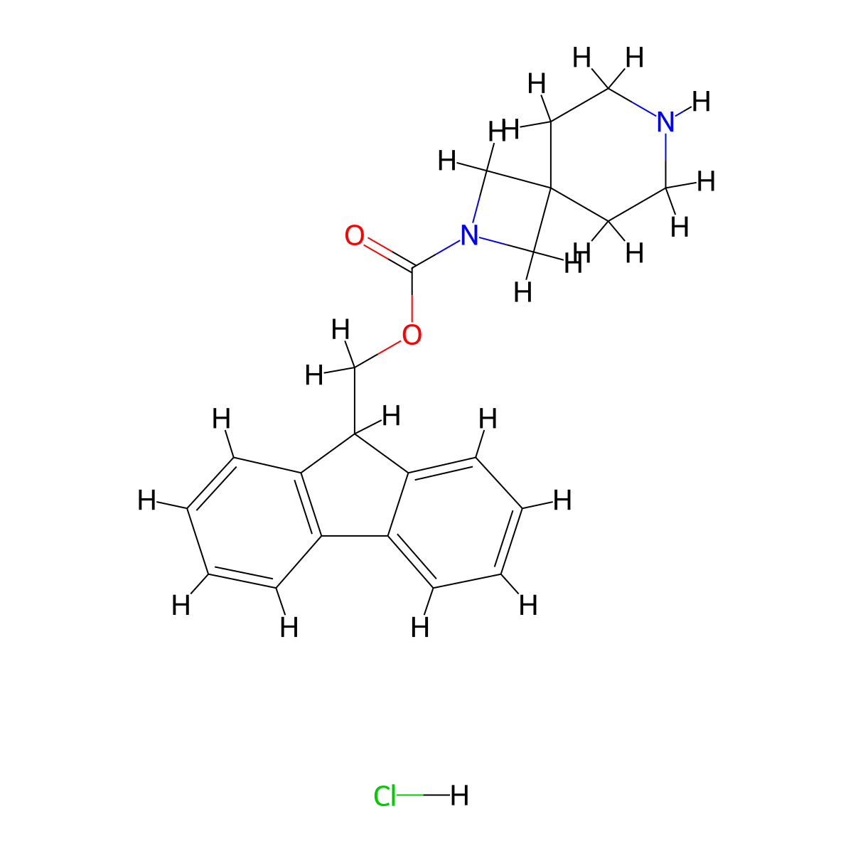 (9H-Fluoren-9-YL)methyl 2,7-diazaspiro[3.5]nonane-2-carboxylate hcl molecular structure, CAS 2102408-67-1