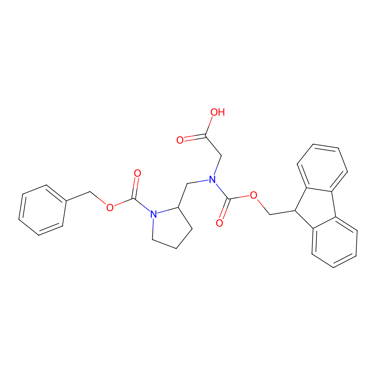 2-((((9H-fluoren-9-yl)methoxy)carbonyl)((1-((benzyloxy)carbonyl)pyrrolidin-2-yl)methyl)amino)acetic acid molecular structure, CAS 2102408-77-3