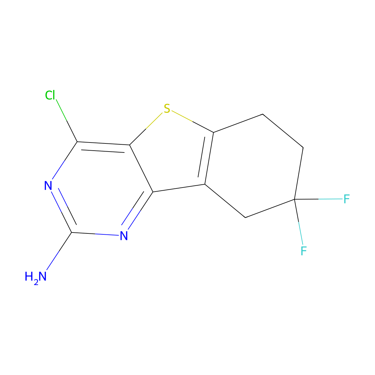 4-Chloro-8,8-difluoro-6,7,8,9-tetrahydrobenzo[4,5]thieno[3,2-D]pyrimidin-2-amine molecular structure, CAS 2102408-89-7