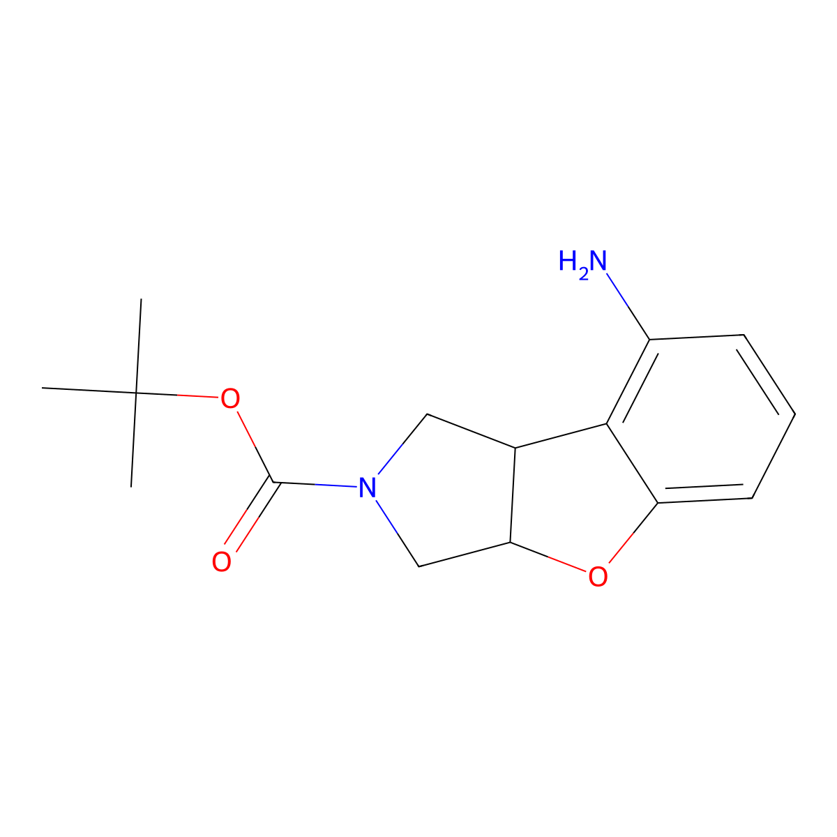 tert-butyl 8-amino-3,3a-dihydro-1H-benzofuro[2,3-c]pyrrole-2(8bH)-carboxylate molecular structure, CAS 2102408-91-1