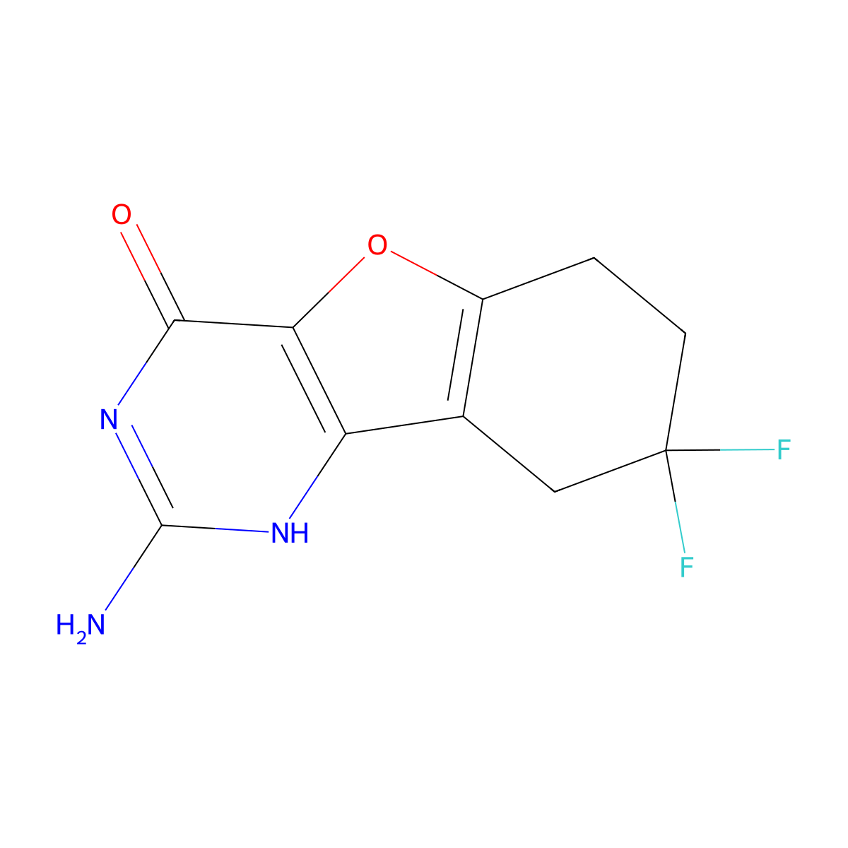 2-Amino-8,8-difluoro-6,7,8,9-tetrahydrobenzofuro[3,2-D]pyrimidin-4(1H)-one molecular structure, CAS 2102408-98-8