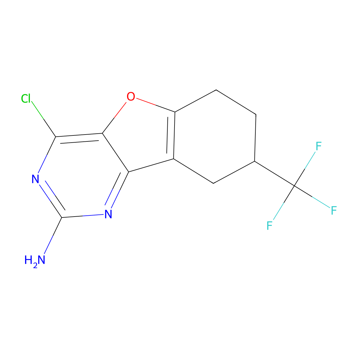 4-Chloro-8-(trifluoromethyl)-6,7,8,9-tetrahydrobenzofuro[3,2-D]pyrimidin-2-amine molecular structure, CAS 2102409-00-5