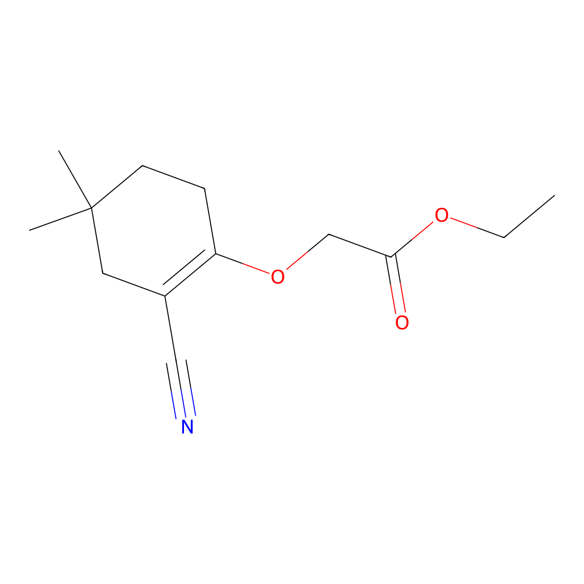 Ethyl 2-((2-cyano-4,4-dimethylcyclohex-1-EN-1-YL)oxy)acetate molecular structure, CAS 2102409-02-7