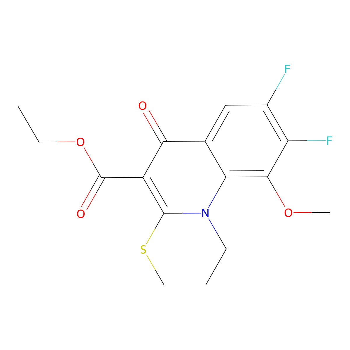 Ethyl 1-ethyl-6,7-difluoro-8-methoxy-2-(methylthio)-4-oxo-1,4-dihydroquinoline-3-carboxylate molecular structure, CAS 2102409-09-4