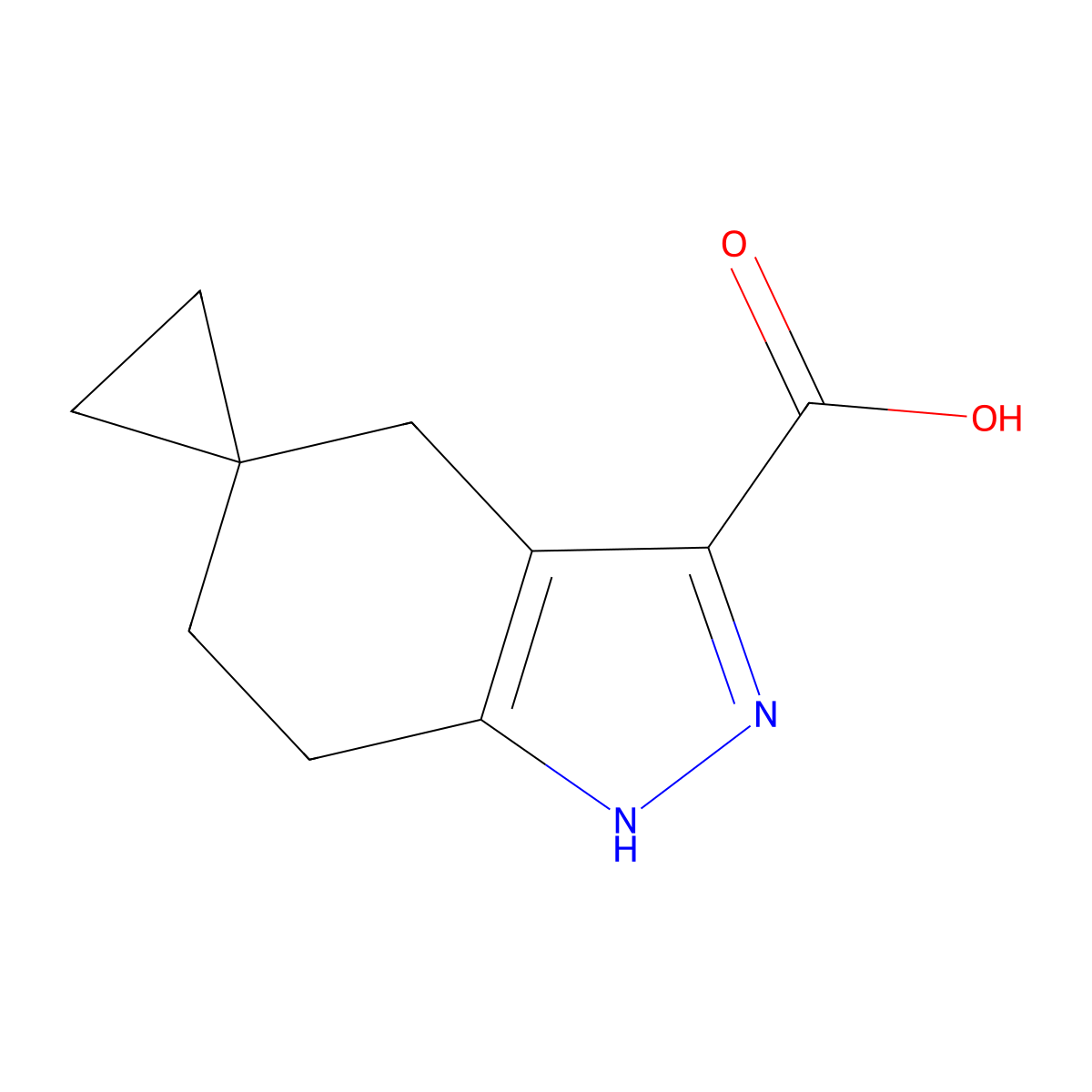 1',4',6',7'-Tetrahydrospiro[cyclopropane-1,5'-indazole]-3'-carboxylic acid molecular structure, CAS 2102409-14-1