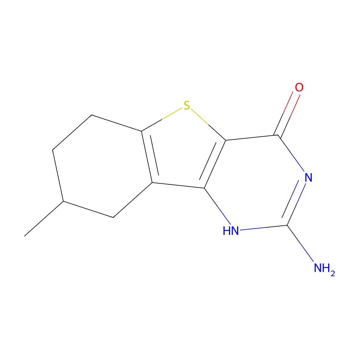 2-Amino-8-methyl-6,7,8,9-tetrahydrobenzo[4,5]thieno[3,2-D]pyrimidin-4(1H)-one molecular structure, CAS 2102409-27-6