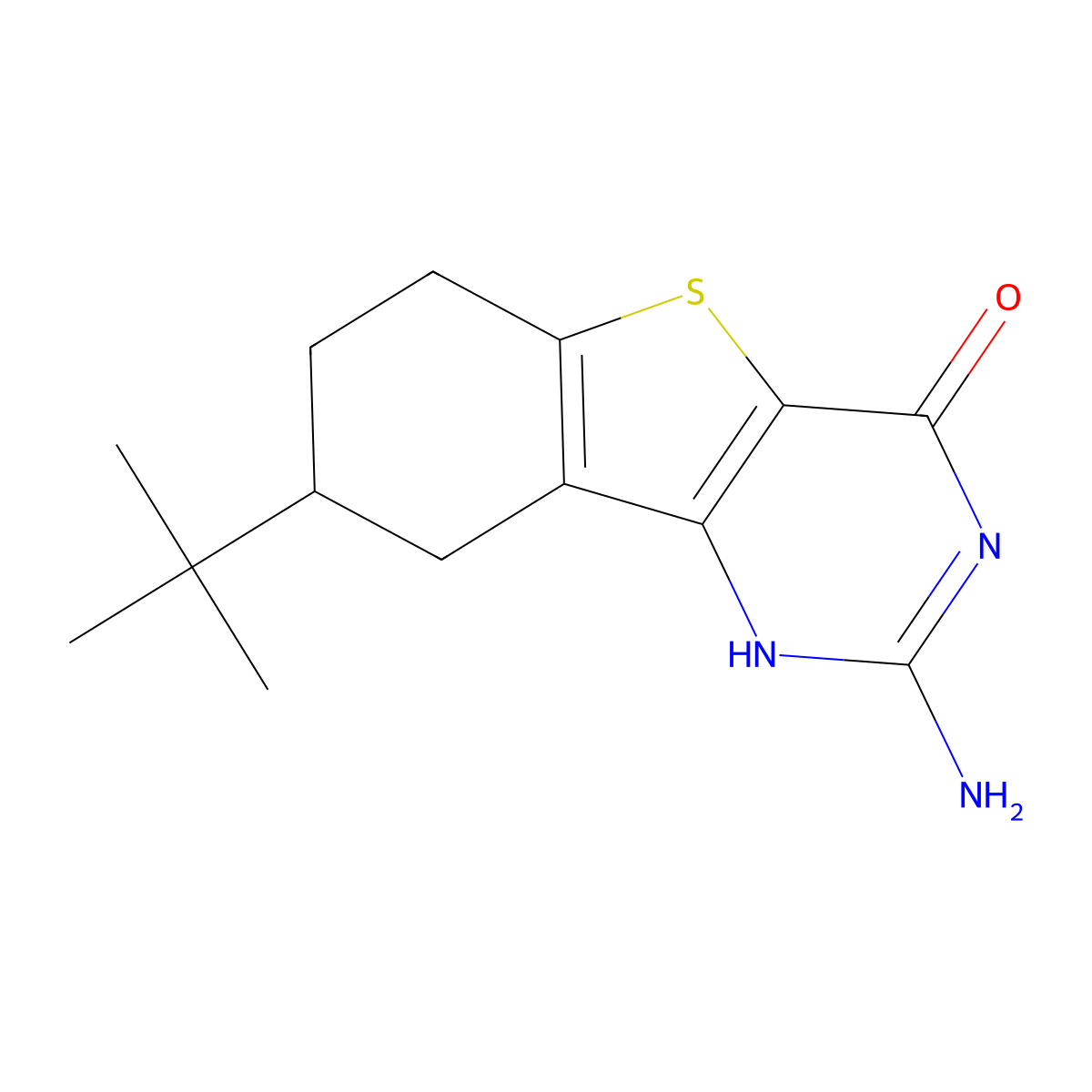 2-Amino-8-(tert-butyl)-6,7,8,9-tetrahydrobenzo[4,5]thieno[3,2-D]pyrimidin-4(1H)-one molecular structure, CAS 2102409-51-6