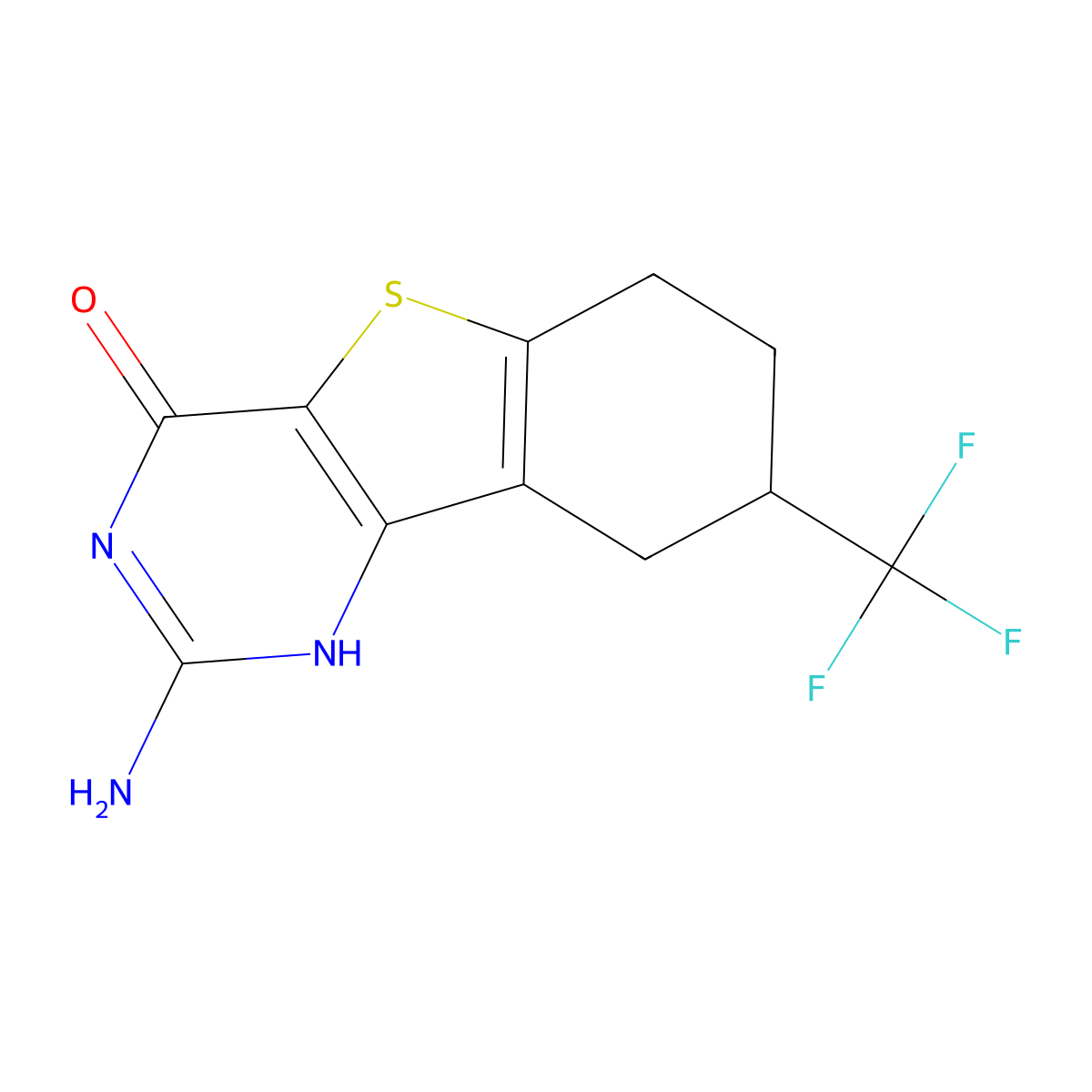 2-Amino-8-(trifluoromethyl)-6,7,8,9-tetrahydrobenzo[4,5]thieno[3,2-D]pyrimidin-4(1H)-one molecular structure, CAS 2102409-56-1