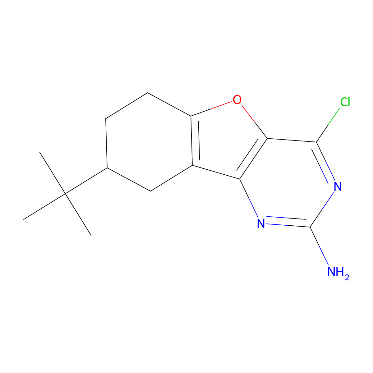 8-(Tert-butyl)-4-chloro-6,7,8,9-tetrahydrobenzofuro[3,2-D]pyrimidin-2-amine molecular structure, CAS 2102409-60-7