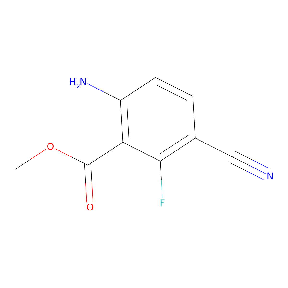 Methyl 2-amino-5-cyano-6-fluorobenzoate molecular structure, CAS 2102409-65-2
