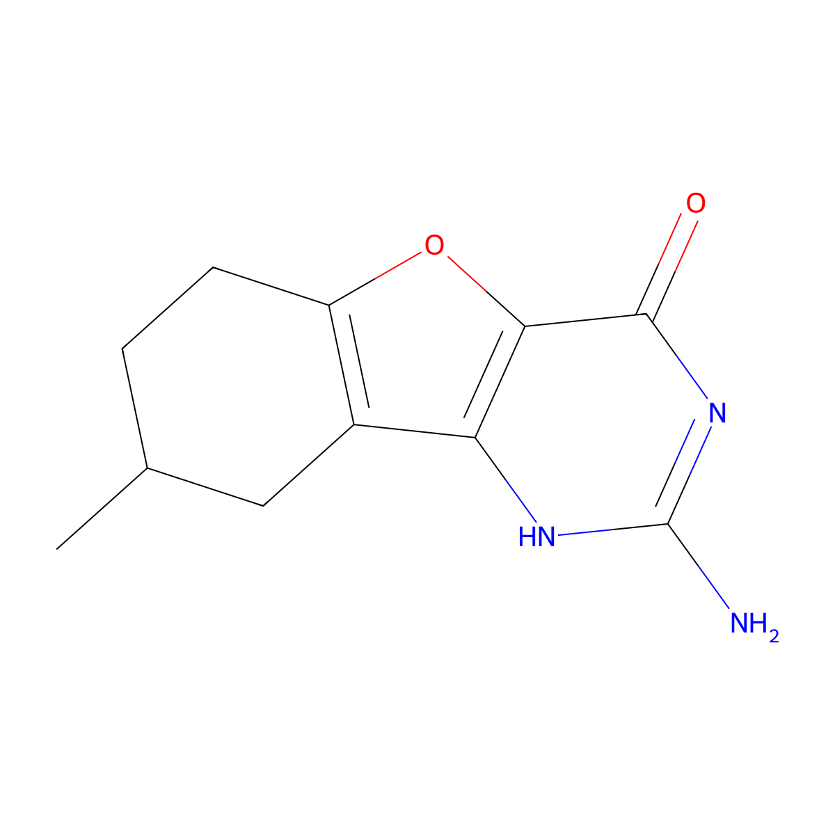 2-Amino-8-methyl-6,7,8,9-tetrahydrobenzofuro[3,2-D]pyrimidin-4(1H)-one molecular structure, CAS 2102409-70-9