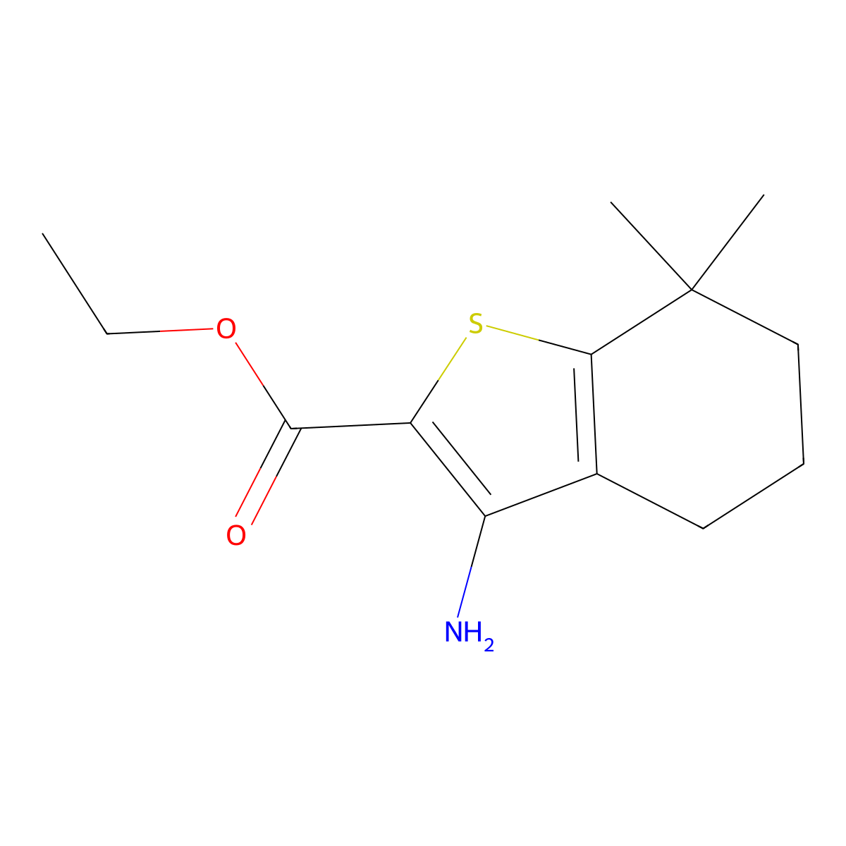 Ethyl 3-amino-7,7-dimethyl-4,5,6,7-tetrahydrobenzo[B]thiophene-2-carboxylate molecular structure, CAS 2102409-73-2
