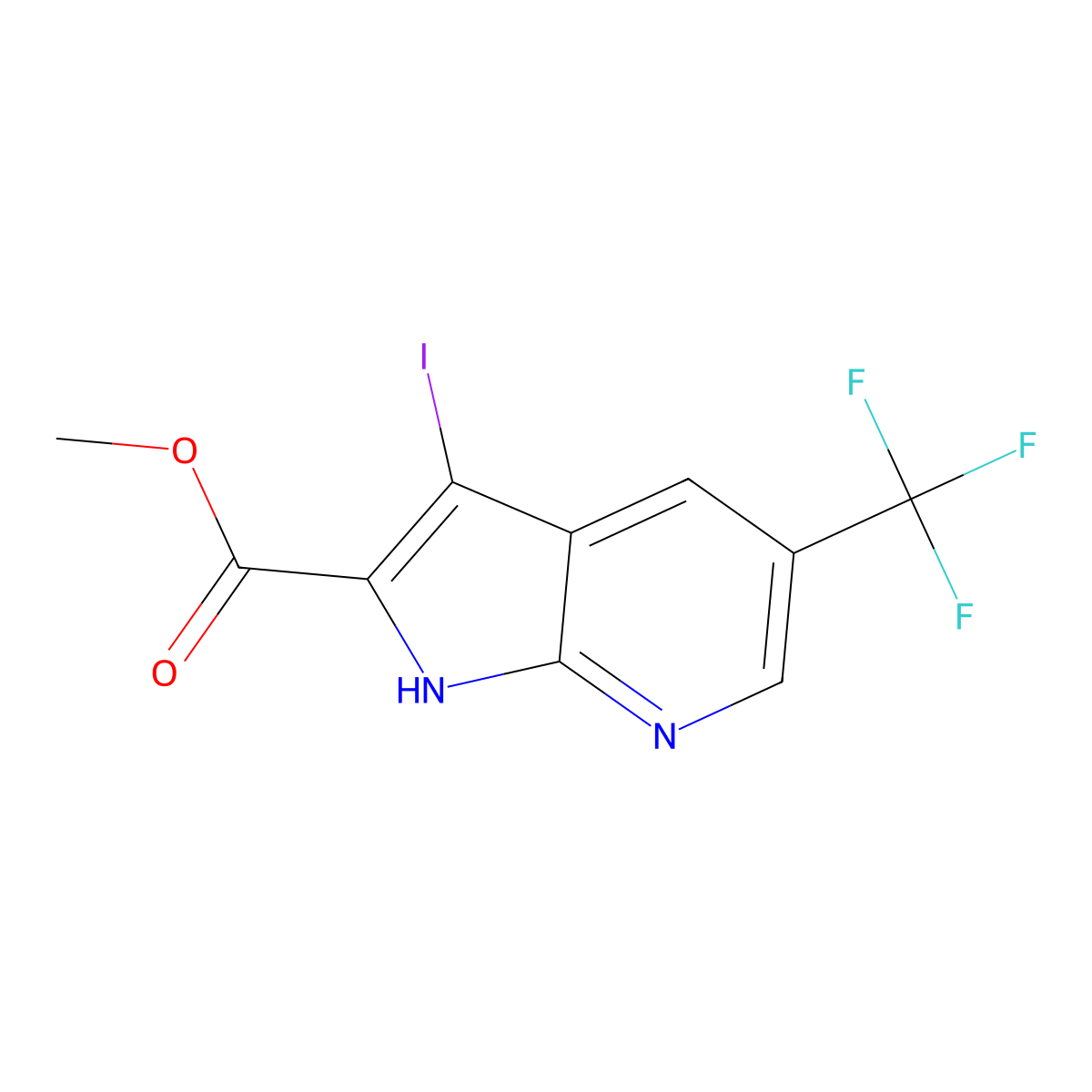 Methyl 3-iodo-5-(trifluoromethyl)-1H-pyrrolo[2,3-B]pyridine-2-carboxylate molecular structure, CAS 2102409-81-2