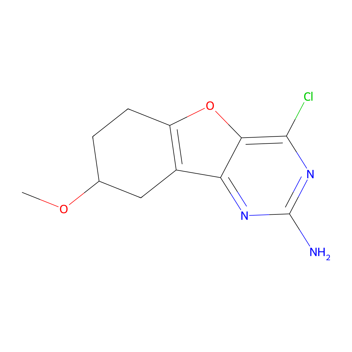 4-Chloro-8-methoxy-6,7,8,9-tetrahydrobenzofuro[3,2-D]pyrimidin-2-amine molecular structure, CAS 2102409-85-6