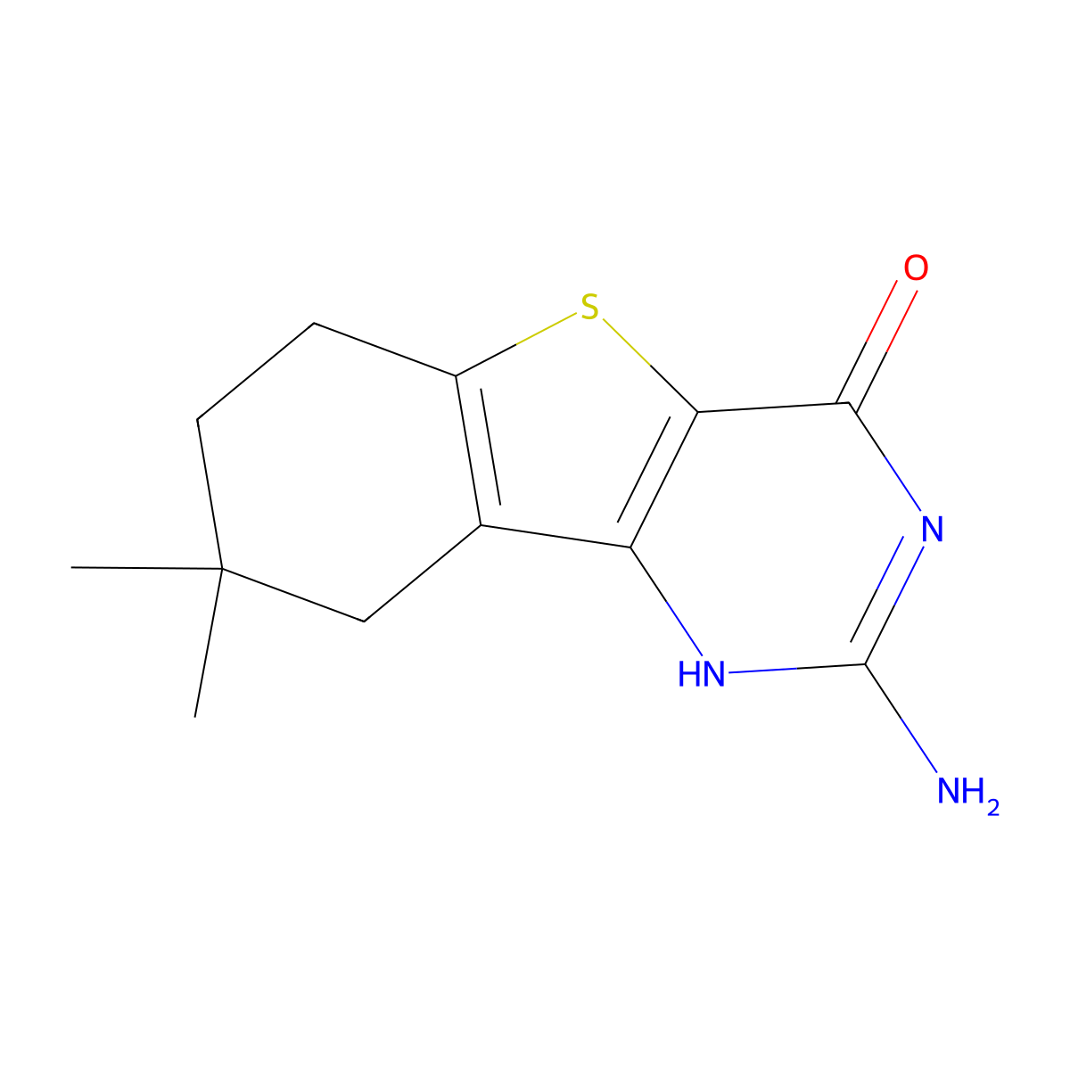 2-Amino-8,8-dimethyl-6,7,8,9-tetrahydrobenzo[4,5]thieno[3,2-D]pyrimidin-4(1H)-one molecular structure, CAS 2102409-86-7