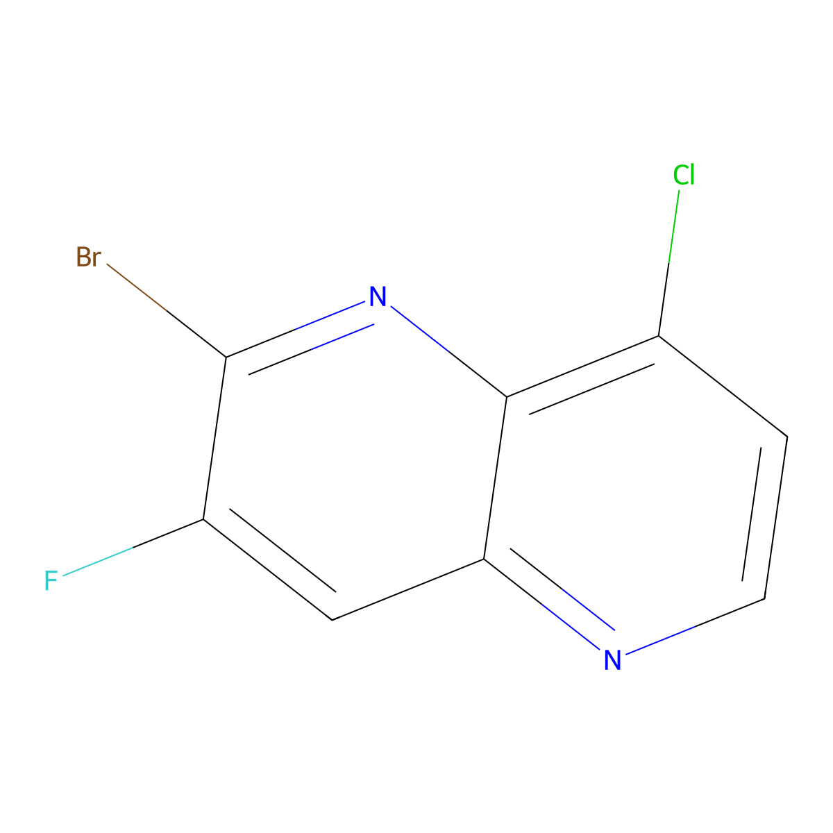 2-Bromo-8-chloro-3-fluoro-1,5-naphthyridine molecular structure, CAS 2102409-87-8