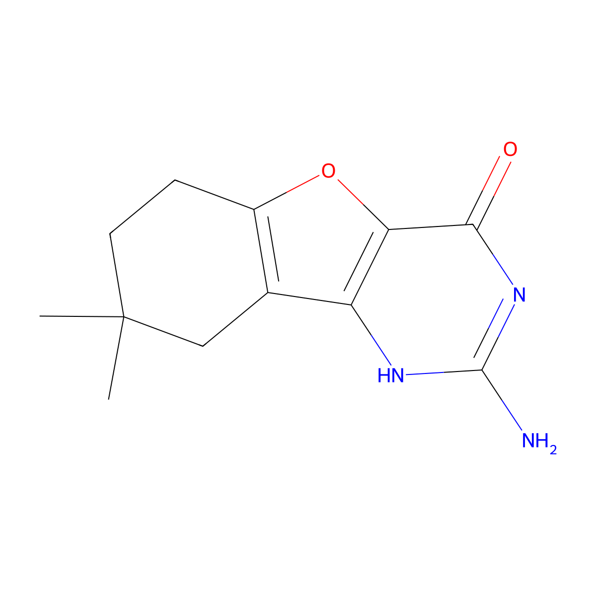 2-Amino-8,8-dimethyl-6,7,8,9-tetrahydrobenzofuro[3,2-D]pyrimidin-4(1H)-one molecular structure, CAS 2102409-88-9