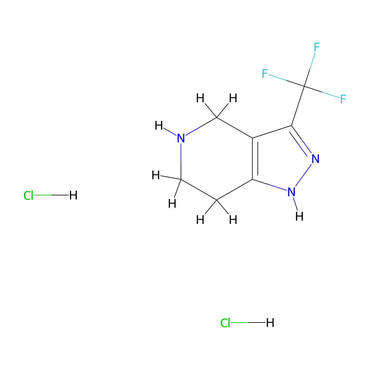 3-(trifluoromethyl)-4,5,6,7-tetrahydro-1H-pyrazolo[4,3-c]pyridine dihydrochloride molecular structure, CAS 2102410-08-0