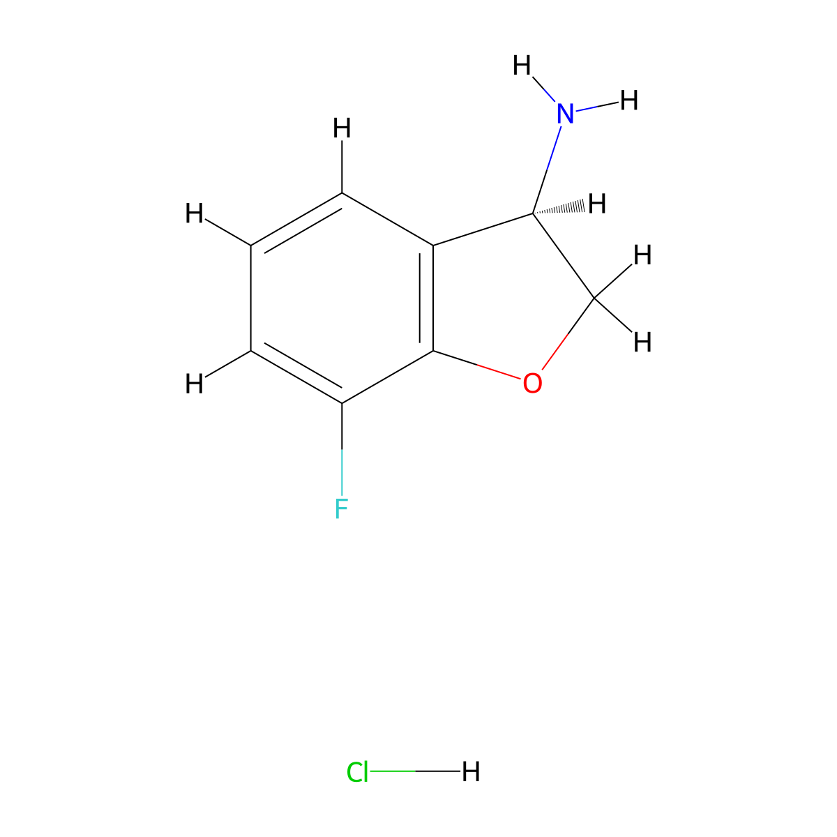 (3R)-7-Fluoro-2,3-dihydro-1-benzofuran-3-amine hydrochloride molecular structure, CAS 2102410-16-0