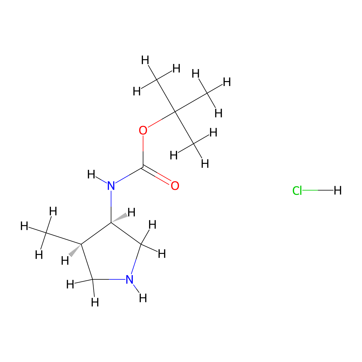 rel-tert-Butyl ((3R,4R)-4-methylpyrrolidin-3-yl)carbamate hydrochloride molecular structure, CAS 2102410-18-2