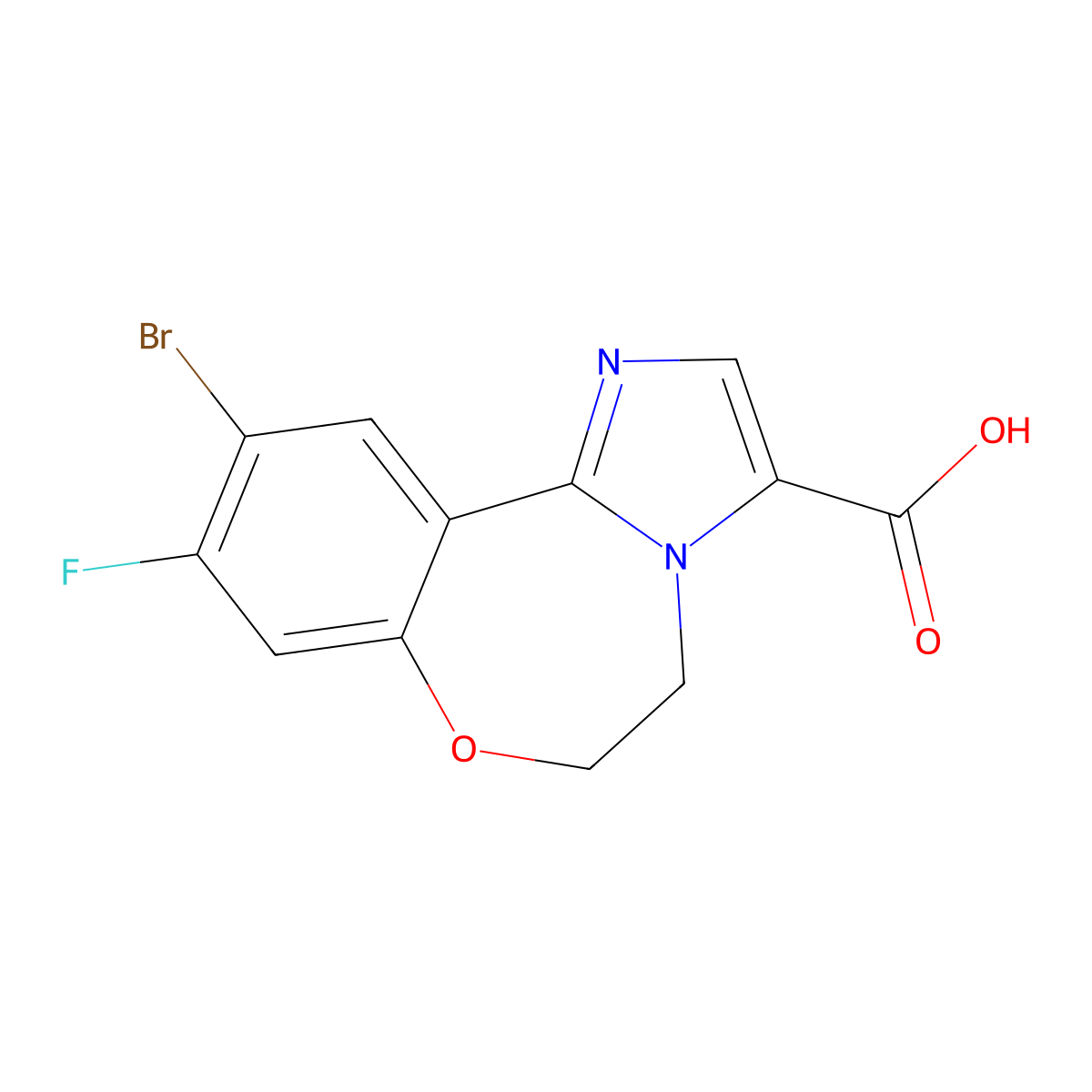 10-Bromo-9-fluoro-5,6-dihydrobenzo[F]imidazo[1,2-D][1,4]oxazepine-3-carboxylic acid molecular structure, CAS 2102410-20-6