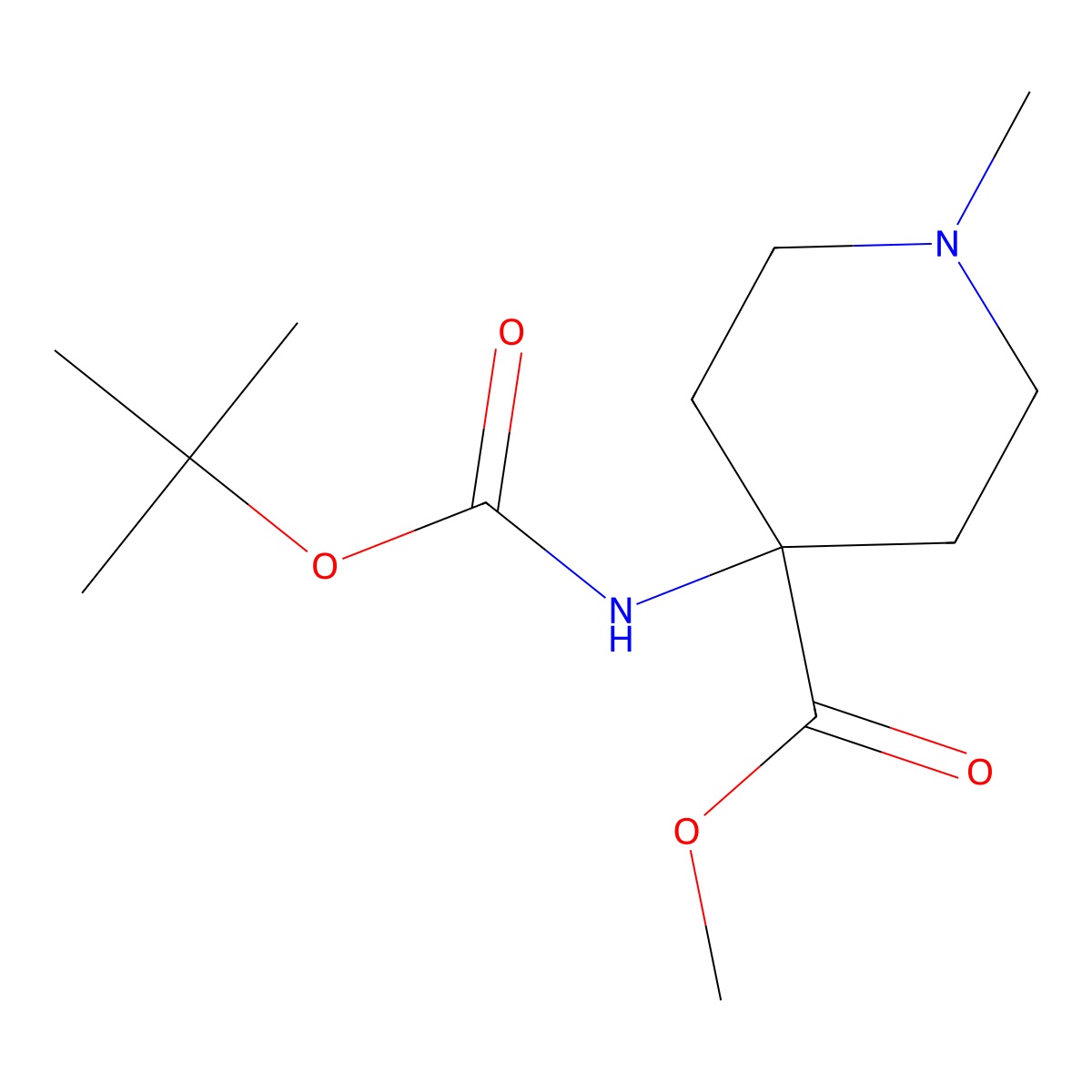 Methyl 4-(tert-butoxycarbonylamino)-1-methylpiperidine-4-carboxylate molecular structure, CAS 2102410-24-0