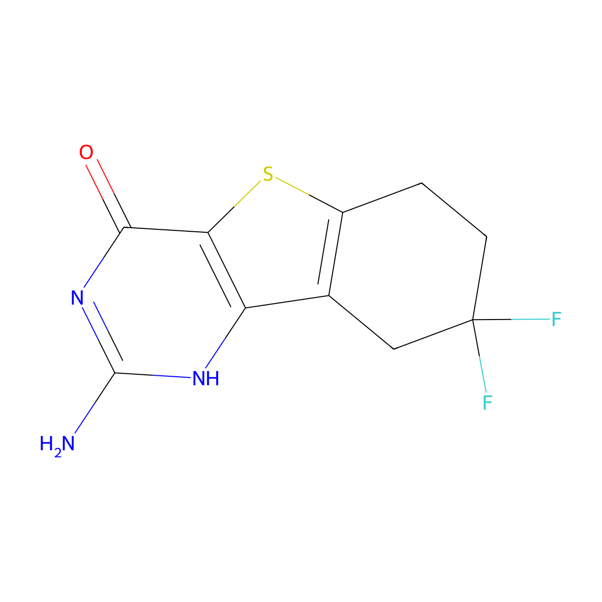 2-Amino-8,8-difluoro-6,7,8,9-tetrahydrobenzo[4,5]thieno[3,2-D]pyrimidin-4(1H)-one molecular structure, CAS 2102410-38-6