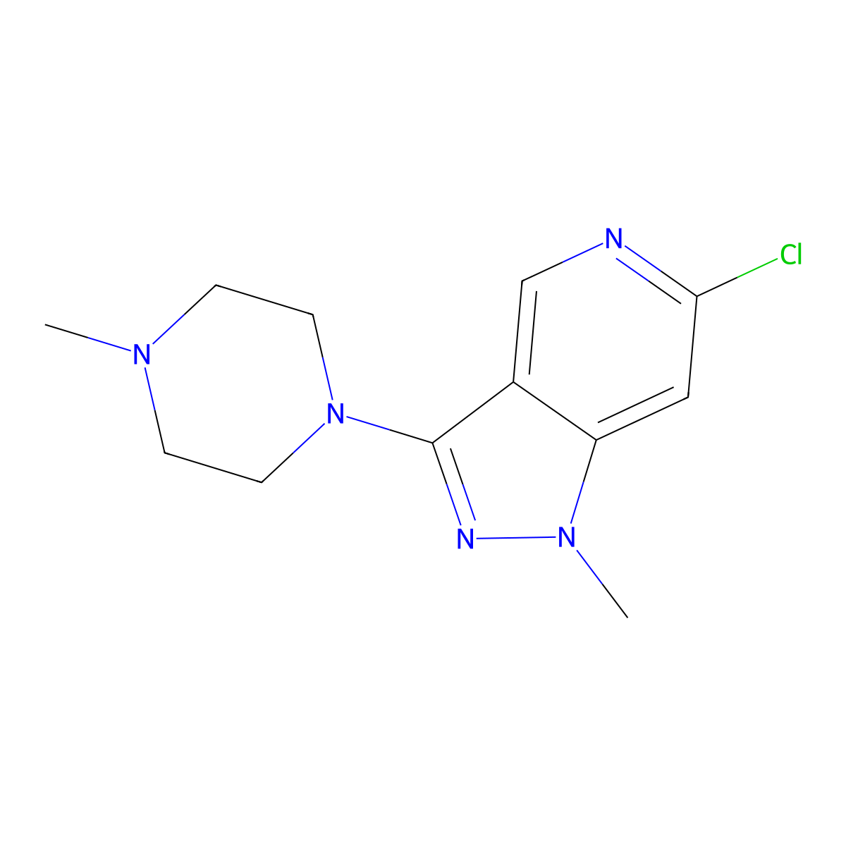 6-chloro-1-methyl-3-(4-methylpiperazin-1-yl)-1H-pyrazolo[4,3-c]pyridine molecular structure, CAS 2102410-39-7