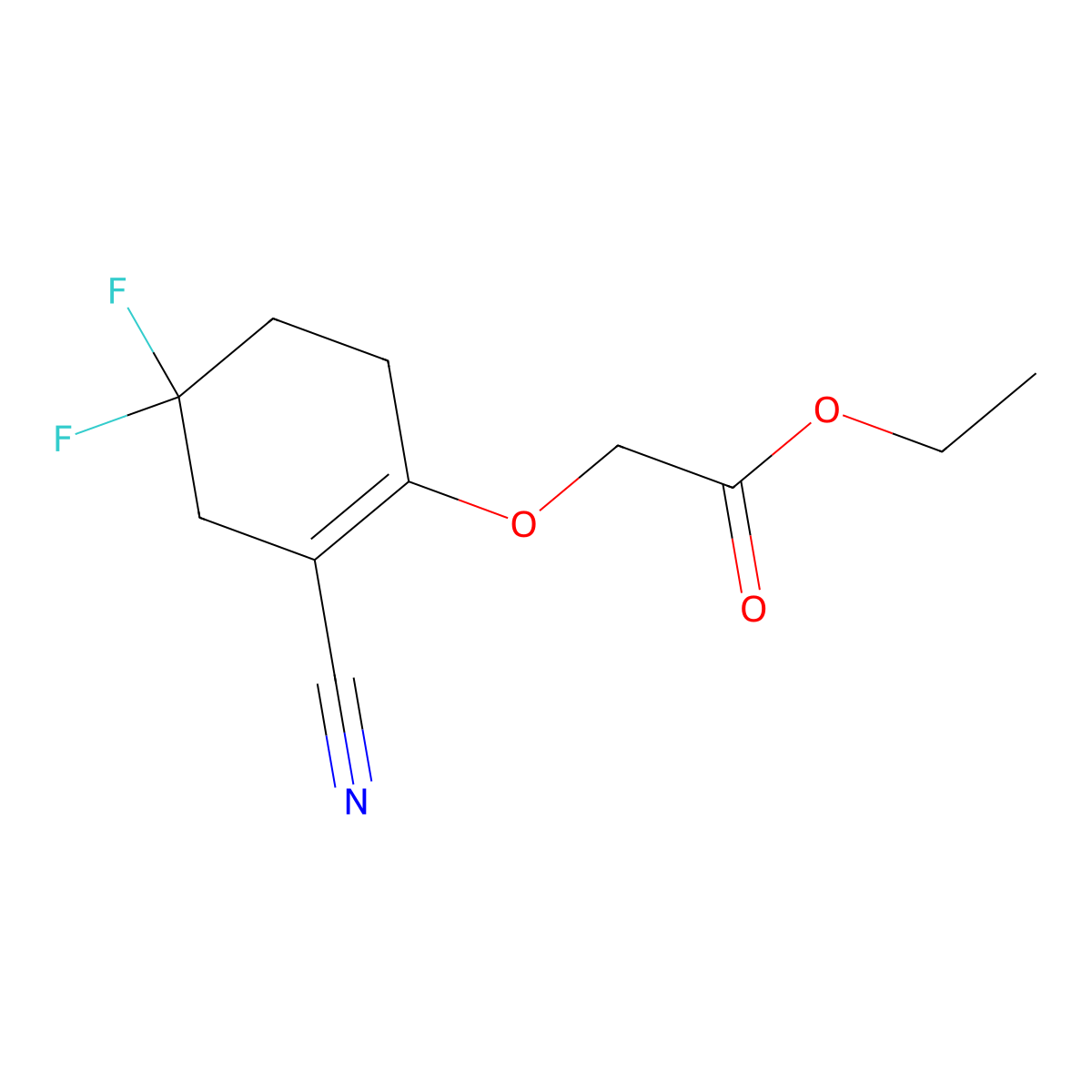 Ethyl 2-((2-cyano-4,4-difluorocyclohex-1-EN-1-YL)oxy)acetate molecular structure, CAS 2102410-47-7