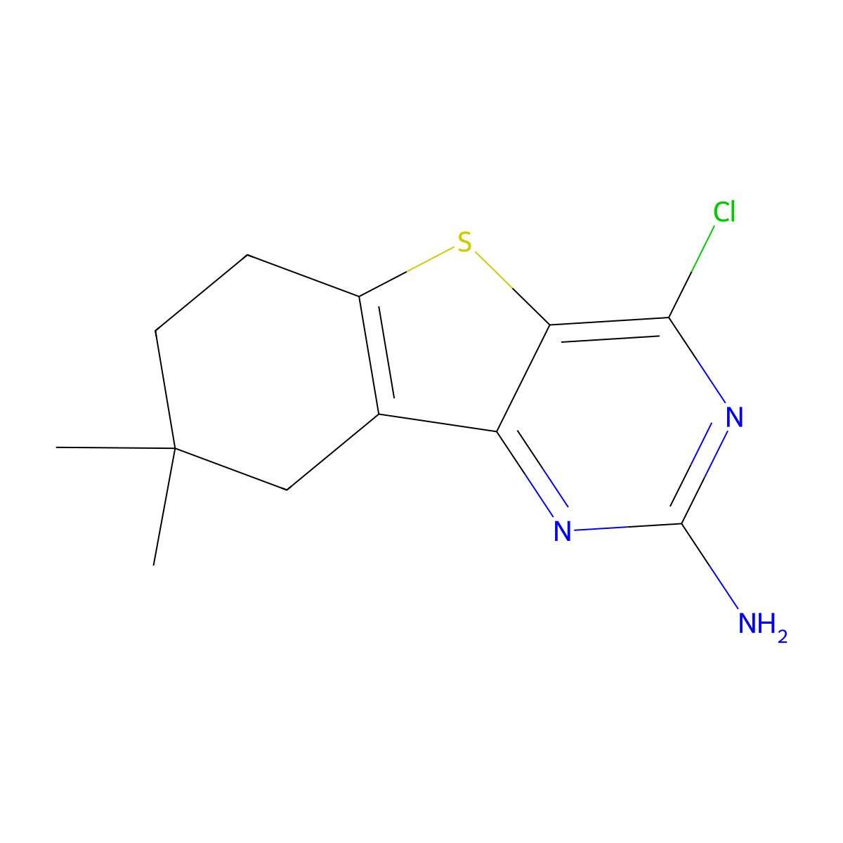 4-Chloro-8,8-dimethyl-6,7,8,9-tetrahydrobenzo[4,5]thieno[3,2-D]pyrimidin-2-amine molecular structure, CAS 2102410-54-6