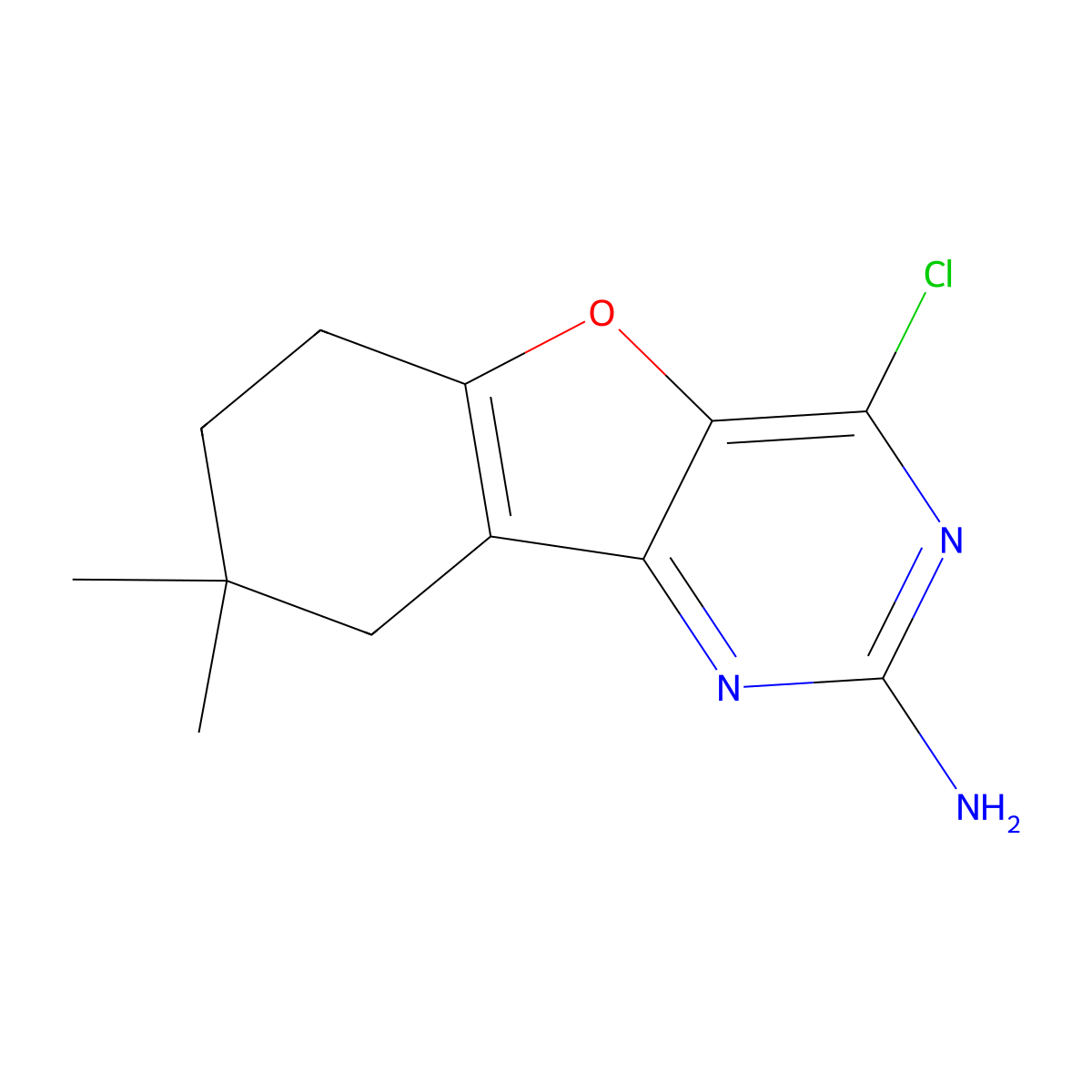 4-Chloro-8,8-dimethyl-6,7,8,9-tetrahydrobenzofuro[3,2-D]pyrimidin-2-amine molecular structure, CAS 2102410-59-1