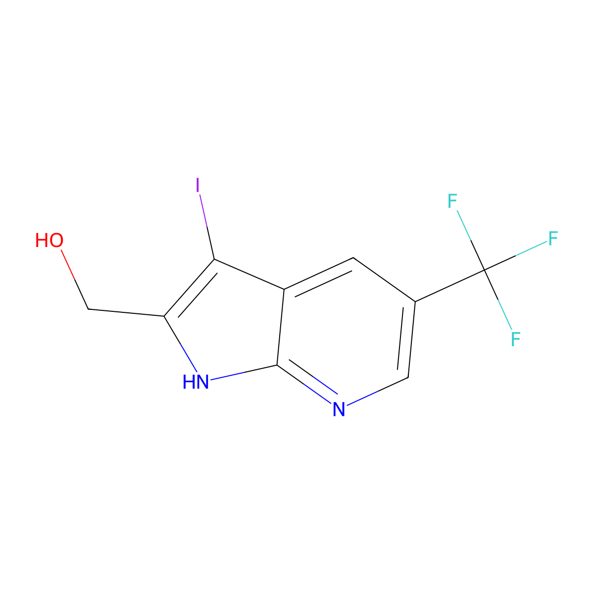 (3-Iodo-5-(trifluoromethyl)-1H-pyrrolo[2,3-B]pyridin-2-YL)methanol molecular structure, CAS 2102410-61-5