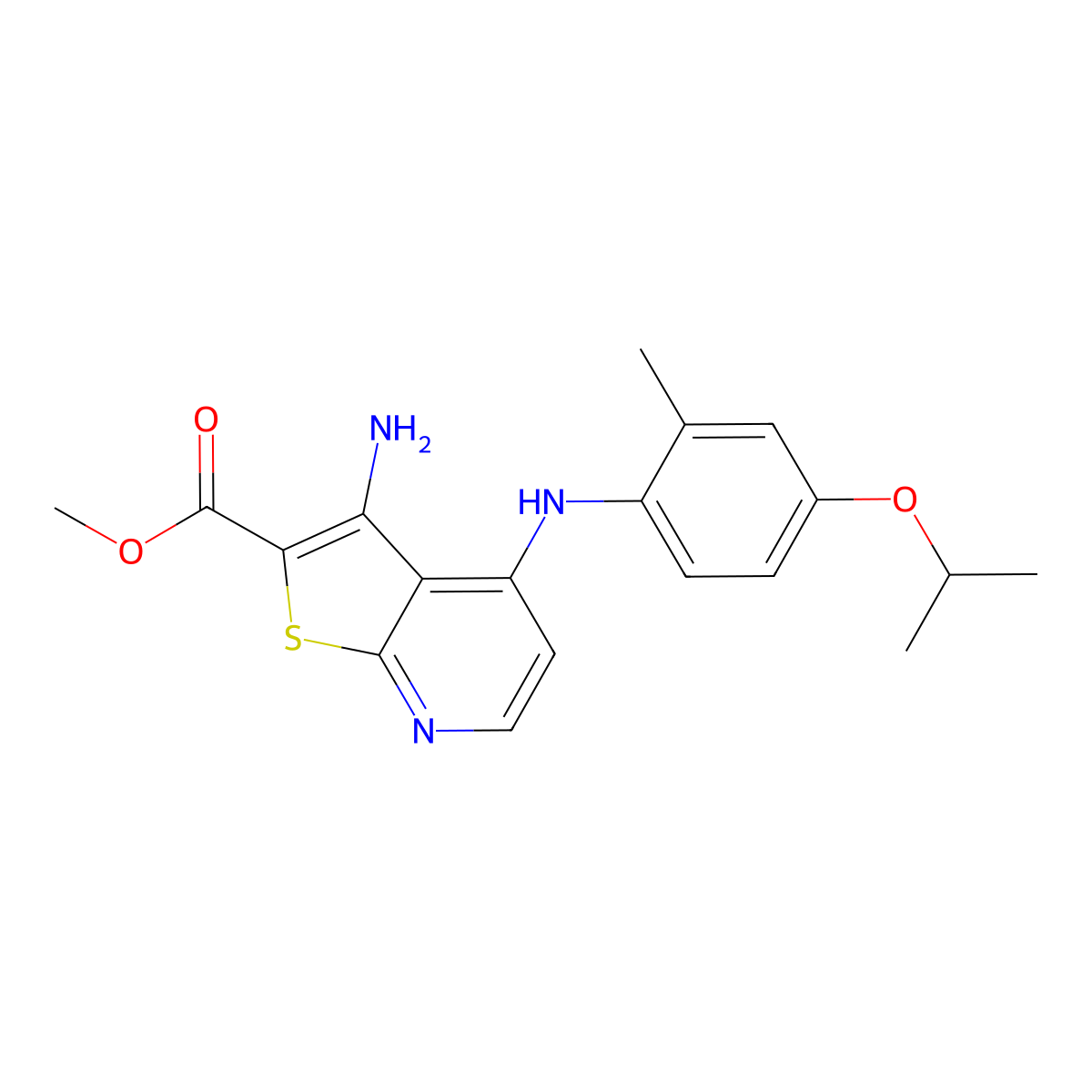 Methyl 3-amino-4-((4-isopropoxy-2-methylphenyl)amino)thieno[2,3-b]pyridine-2-carboxylate molecular structure, CAS 2102410-70-6
