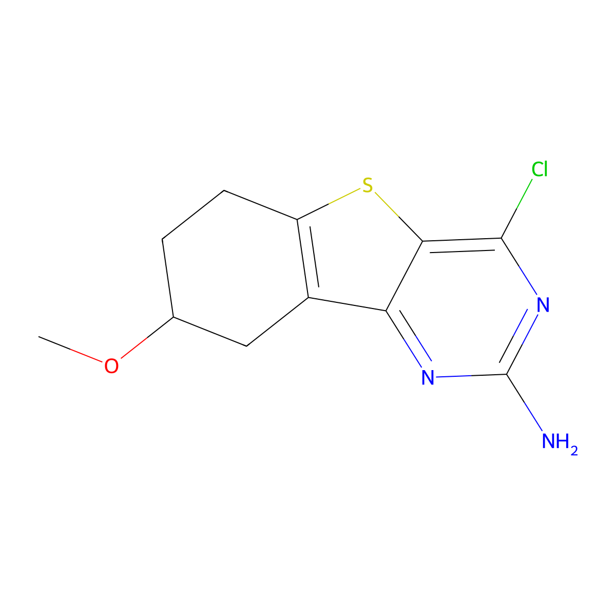 4-Chloro-8-methoxy-6,7,8,9-tetrahydrobenzo[4,5]thieno[3,2-D]pyrimidin-2-amine molecular structure, CAS 2102410-74-0