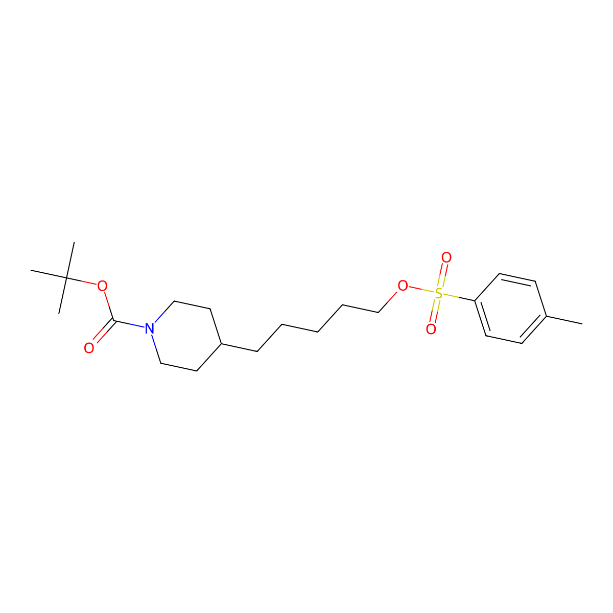 Tert-butyl 4-(5-(tosyloxy)pentyl)piperidine-1-carboxylate molecular structure, CAS 2102410-78-4