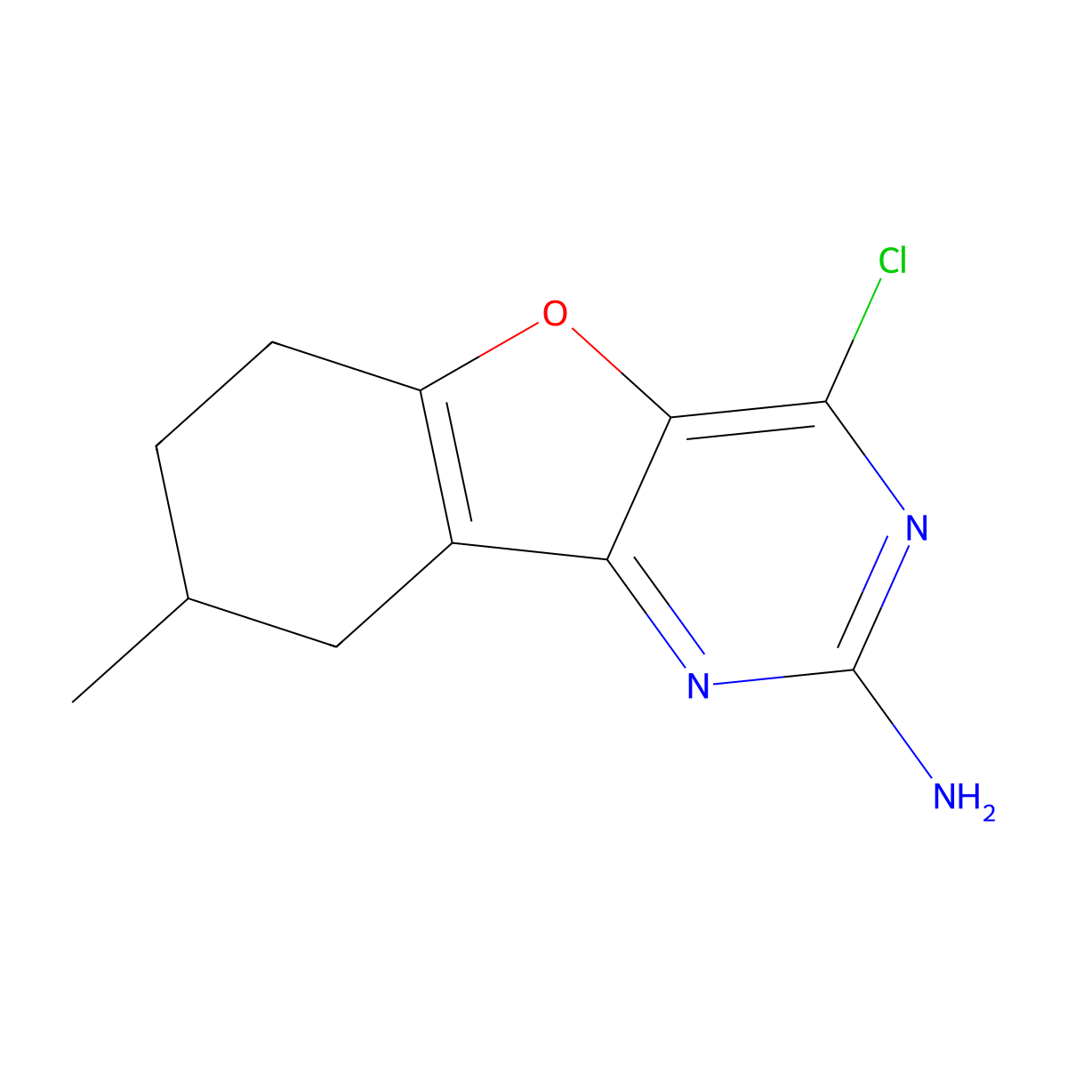 4-Chloro-8-methyl-6,7,8,9-tetrahydrobenzofuro[3,2-D]pyrimidin-2-amine molecular structure, CAS 2102410-86-4